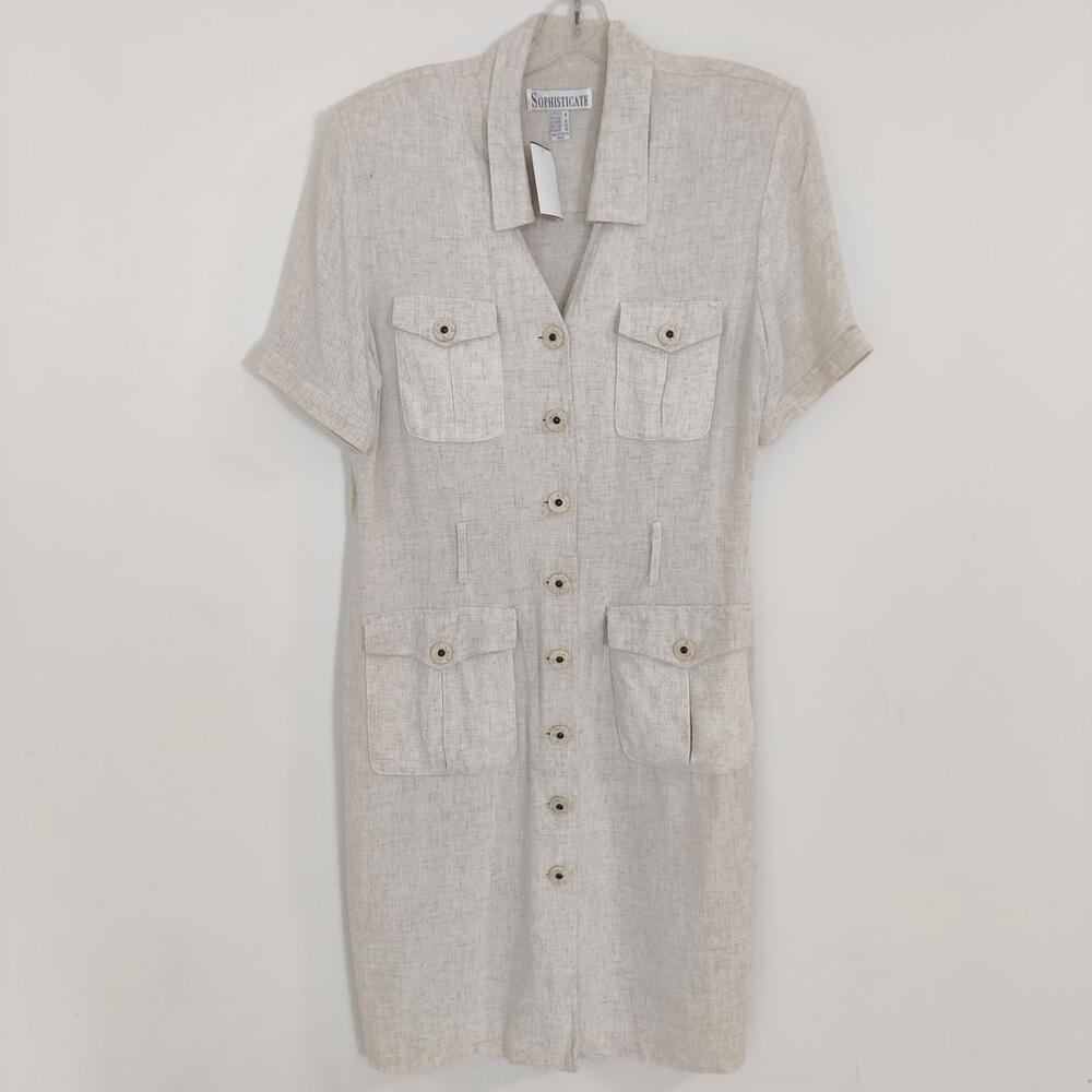 Sophisticate Women's Minimalist Midi Dress Size 16 Bohemian Linen Quiet Luxury